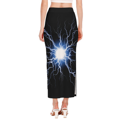 Lightning Spark Print Side Slit Maxi Skirt