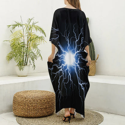 Lightning Spark Print Silk V-Neck Kaftan Dress