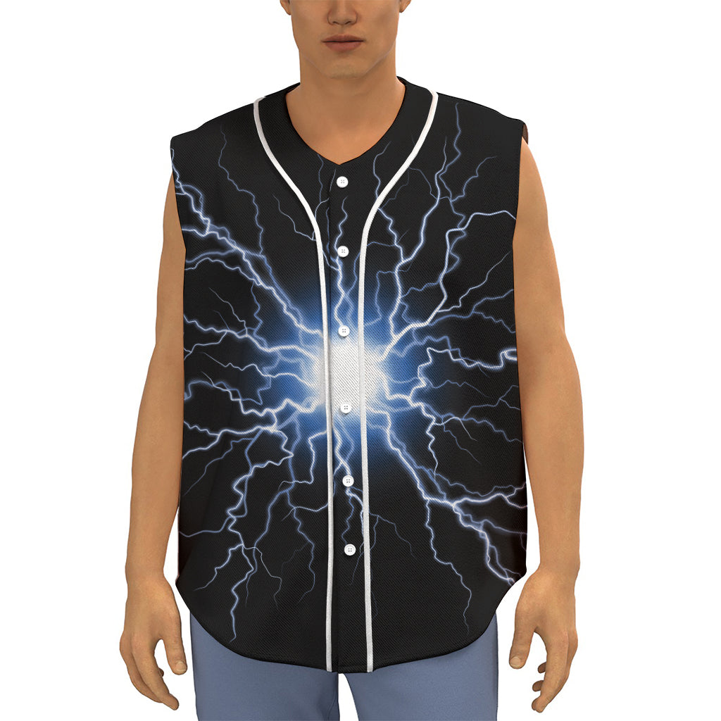 Lightning Spark Print Sleeveless Baseball Jersey