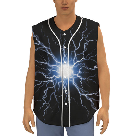 Lightning Spark Print Sleeveless Baseball Jersey