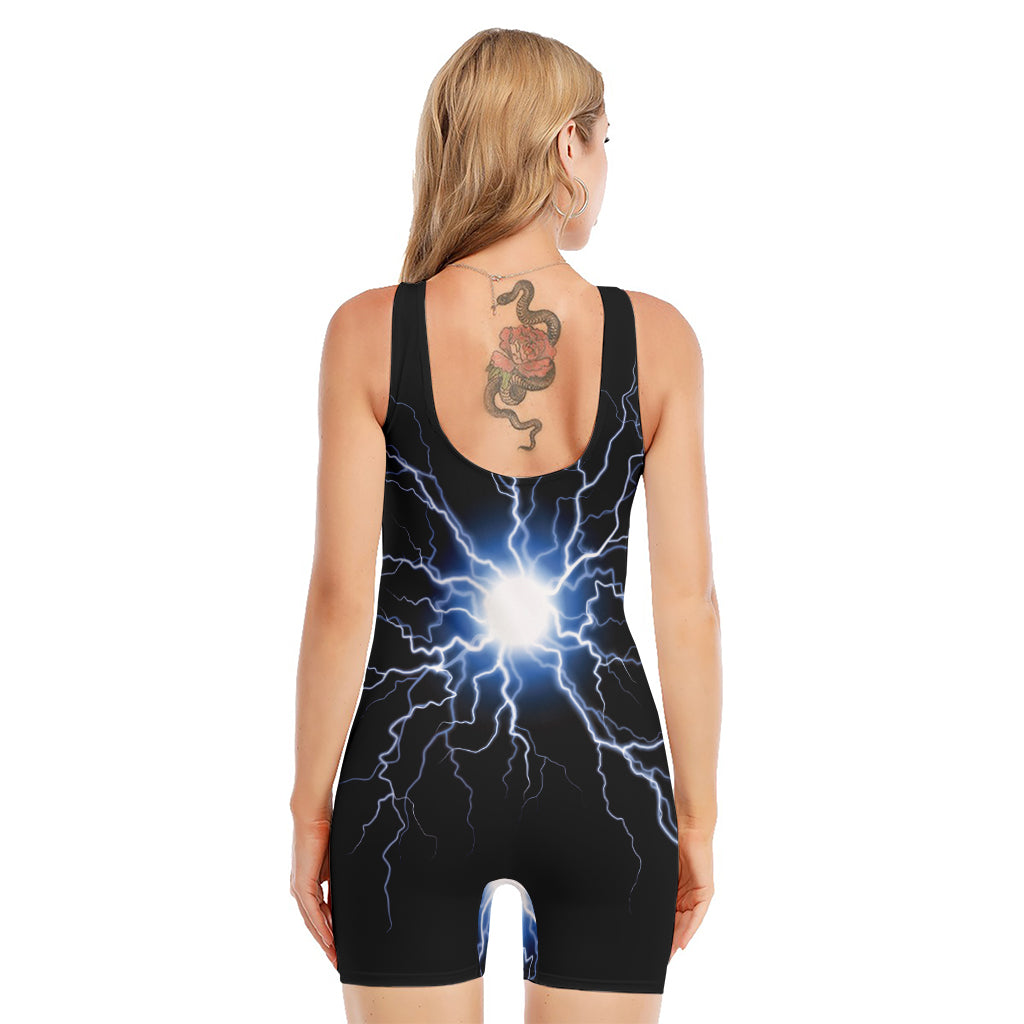 Lightning Spark Print Sleeveless One Piece Swimsuit