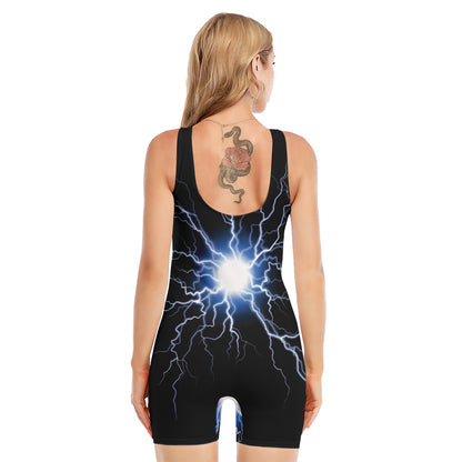 Lightning Spark Print Sleeveless One Piece Swimsuit