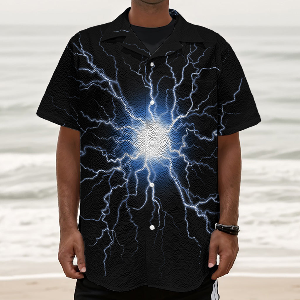 Lightning Spark Print Textured Short Sleeve Shirt