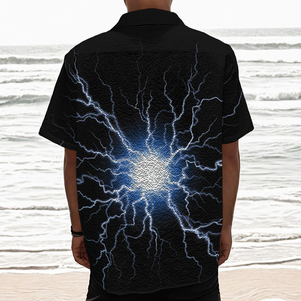 Lightning Spark Print Textured Short Sleeve Shirt