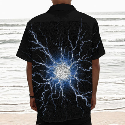 Lightning Spark Print Textured Short Sleeve Shirt