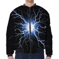 Lightning Spark Print Zip Sleeve Bomber Jacket
