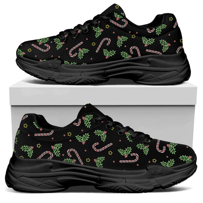 Lights Christmas Pattern Print Black Chunky Shoes