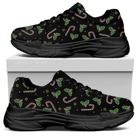 Lights Christmas Pattern Print Black Chunky Shoes