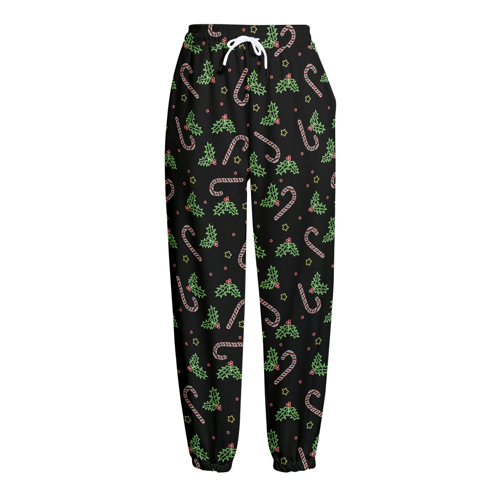 Lights Christmas Pattern Print Fleece Lined Knit Pants