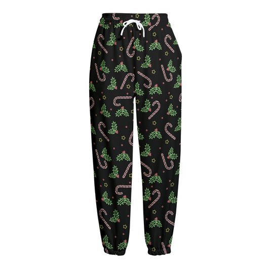 Lights Christmas Pattern Print Fleece Lined Knit Pants