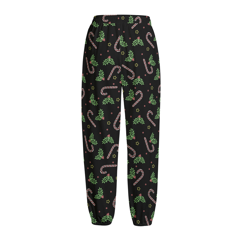 Lights Christmas Pattern Print Fleece Lined Knit Pants