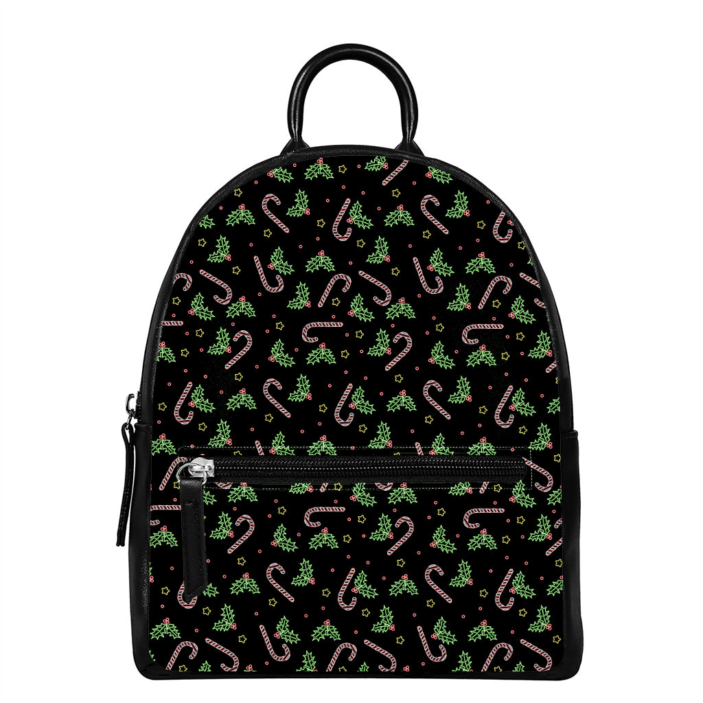 Lights Christmas Pattern Print Leather Backpack
