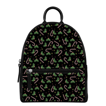 Lights Christmas Pattern Print Leather Backpack