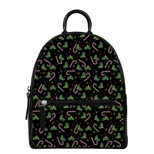 Lights Christmas Pattern Print Leather Backpack