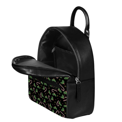 Lights Christmas Pattern Print Leather Backpack