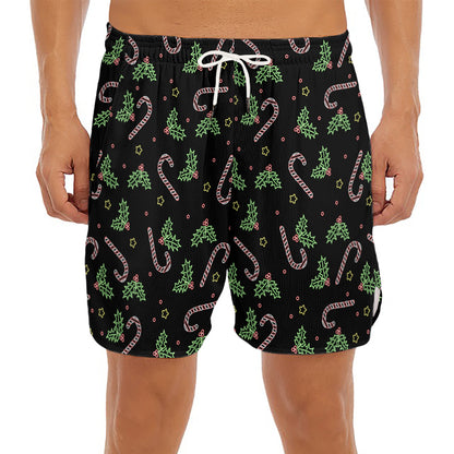 Lights Christmas Pattern Print Men's Split Running Shorts
