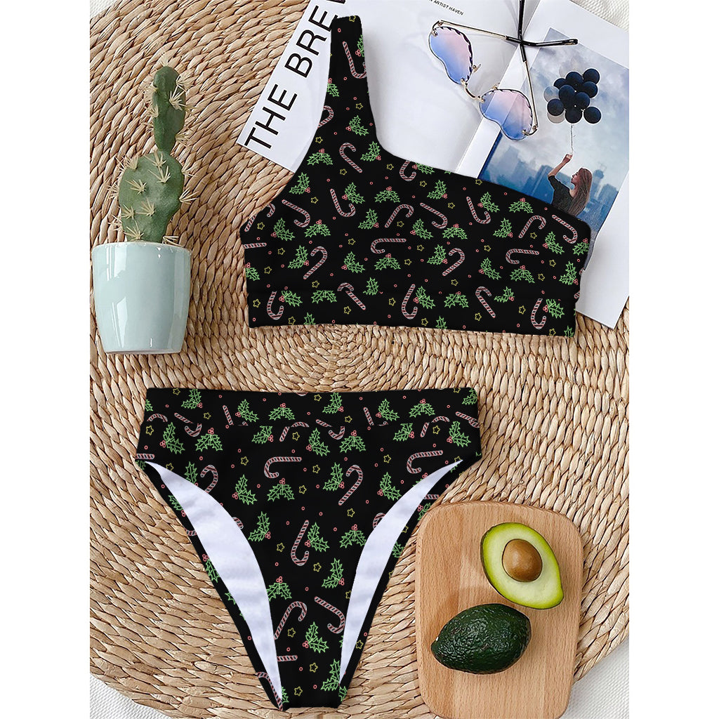 Lights Christmas Pattern Print One Shoulder Bikini Top