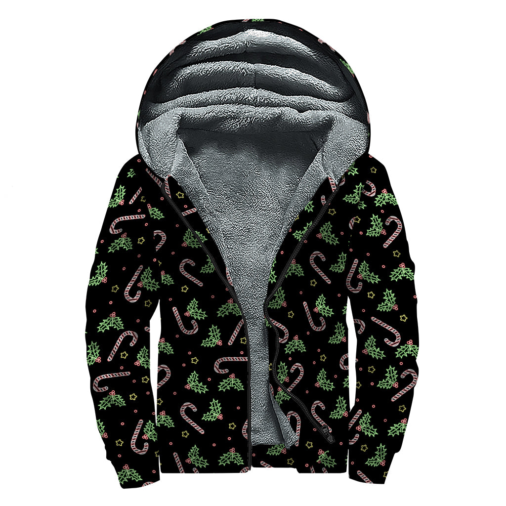 Lights Christmas Pattern Print Sherpa Lined Zip Up Hoodie