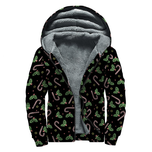 Lights Christmas Pattern Print Sherpa Lined Zip Up Hoodie