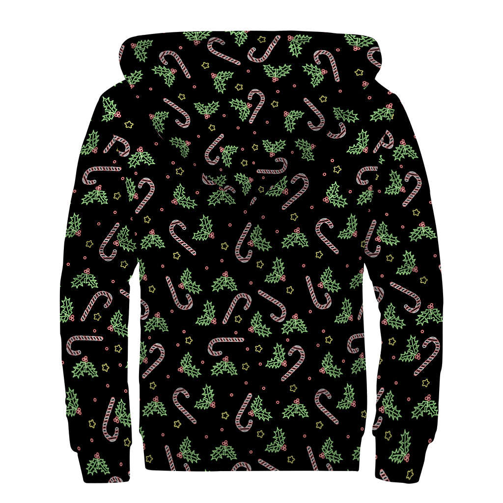 Lights Christmas Pattern Print Sherpa Lined Zip Up Hoodie