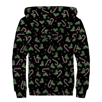 Lights Christmas Pattern Print Sherpa Lined Zip Up Hoodie