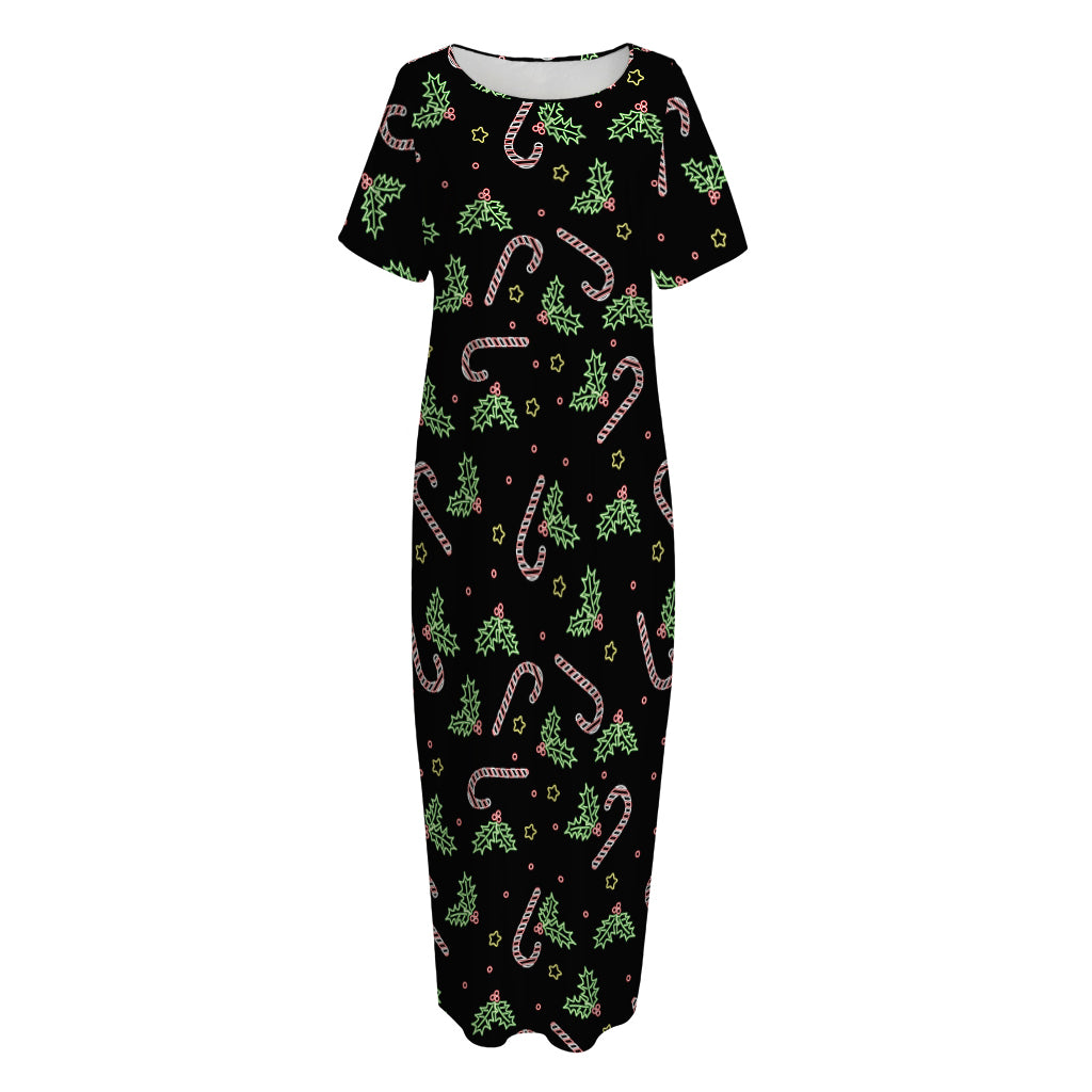 Lights Christmas Pattern Print Short Sleeve Long Nightdress