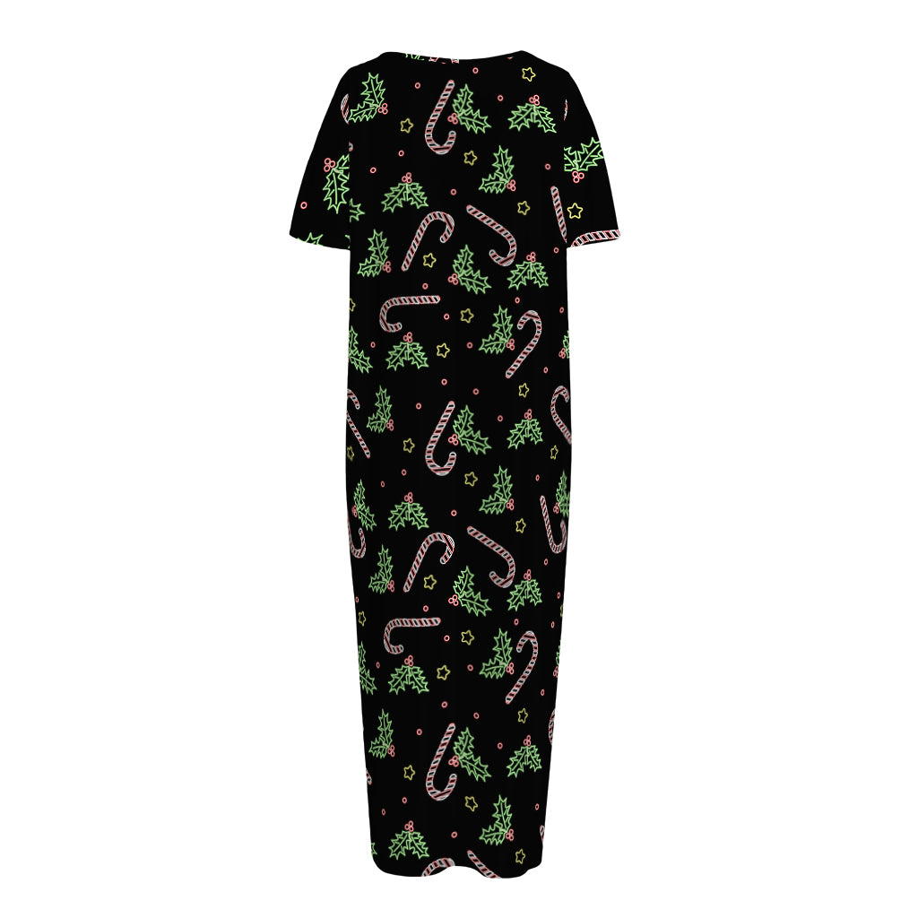 Lights Christmas Pattern Print Short Sleeve Long Nightdress