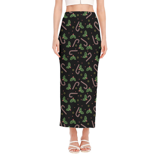 Lights Christmas Pattern Print Side Slit Maxi Skirt