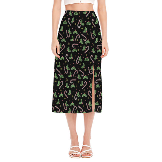 Lights Christmas Pattern Print Side Slit Midi Skirt