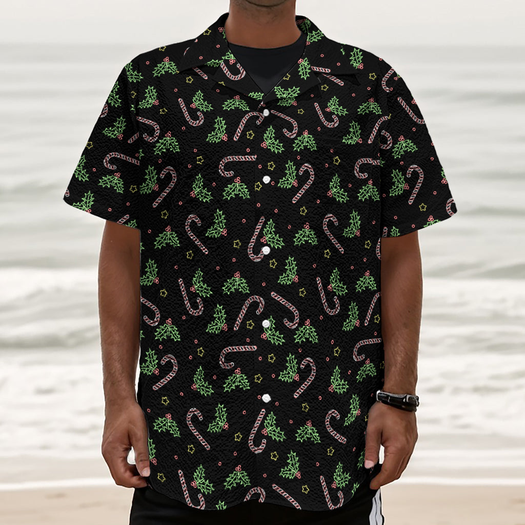 Lights Christmas Pattern Print Textured Short Sleeve Shirt
