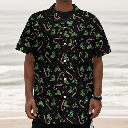 Lights Christmas Pattern Print Textured Short Sleeve Shirt