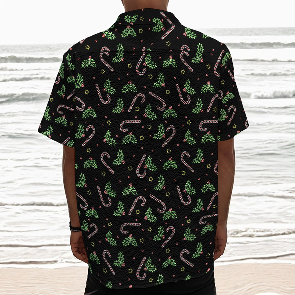 Lights Christmas Pattern Print Textured Short Sleeve Shirt