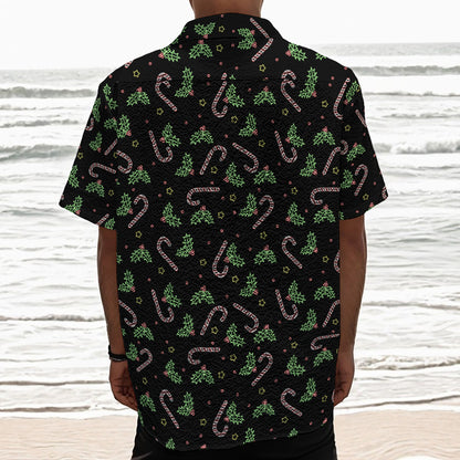 Lights Christmas Pattern Print Textured Short Sleeve Shirt