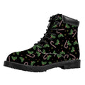 Lights Christmas Pattern Print Padded Collar Lace Up Boots