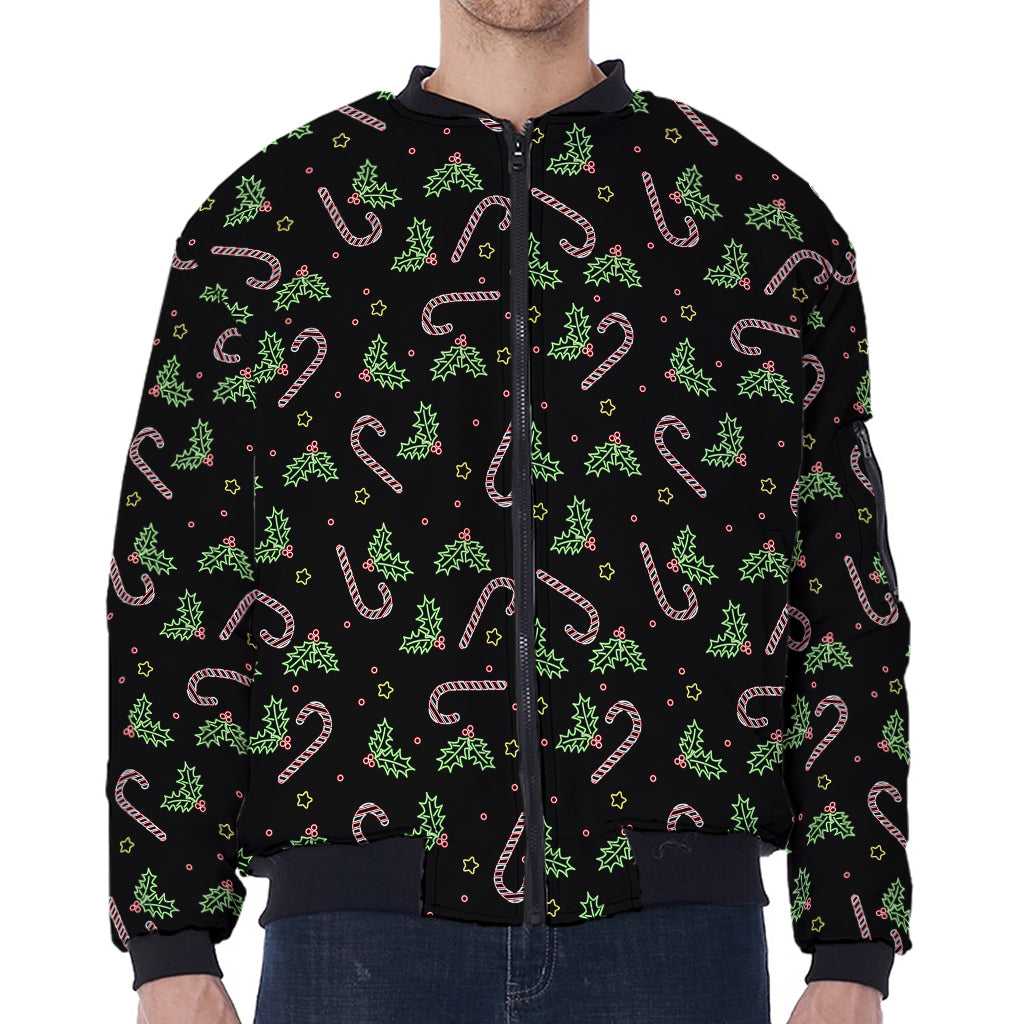 Lights Christmas Pattern Print Zip Sleeve Bomber Jacket