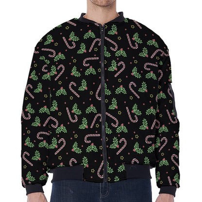 Lights Christmas Pattern Print Zip Sleeve Bomber Jacket