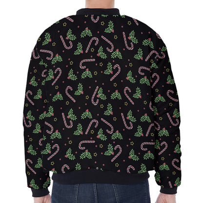 Lights Christmas Pattern Print Zip Sleeve Bomber Jacket