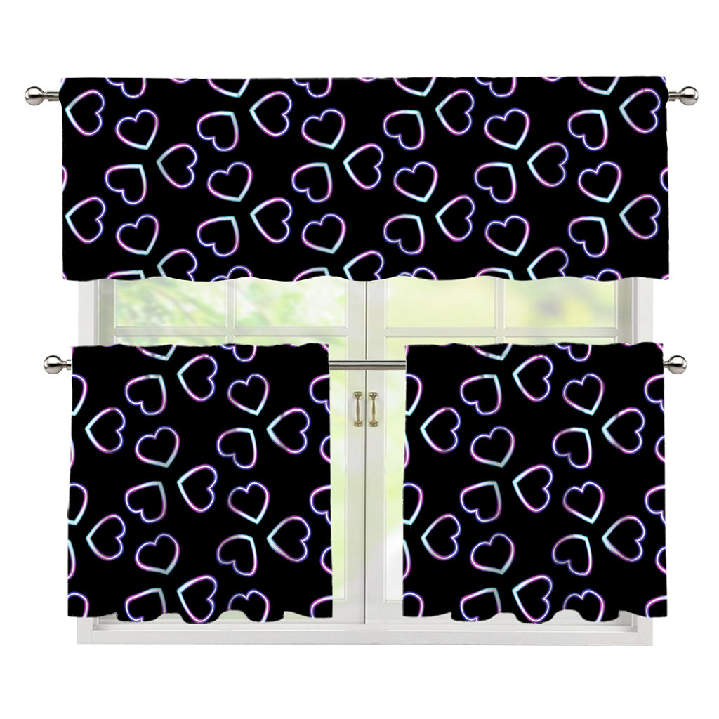 Lights Heart Pattern Print 3 Piece Kitchen Curtains
