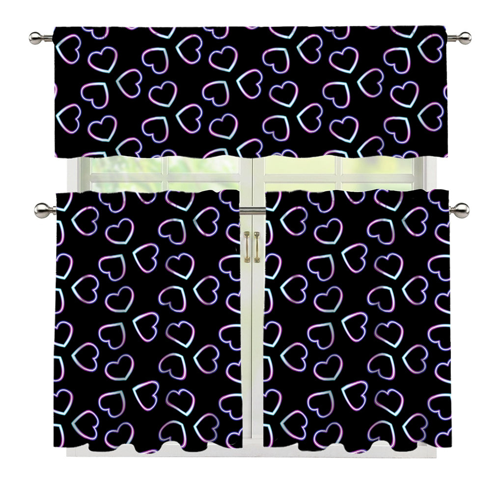 Lights Heart Pattern Print 3 Piece Kitchen Curtains