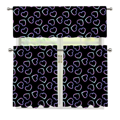Lights Heart Pattern Print 3 Piece Kitchen Curtains