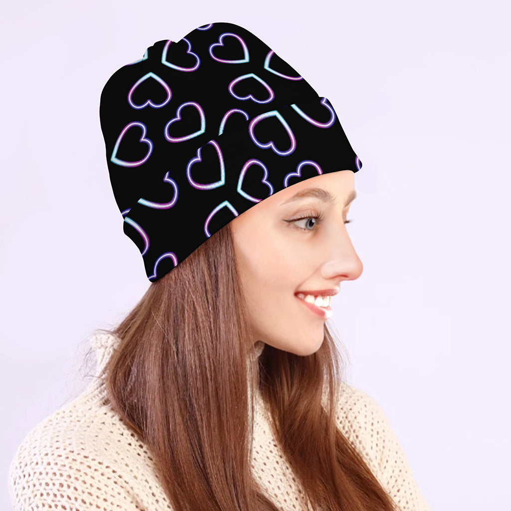 Lights Heart Pattern Print Beanie