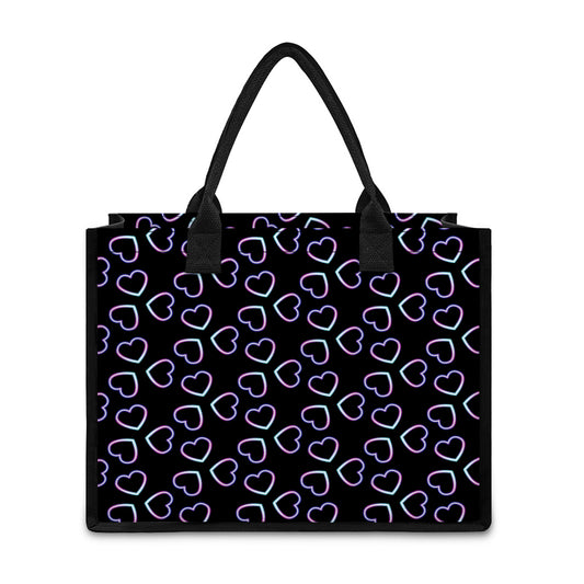 Lights Heart Pattern Print Canvas Tote Bag