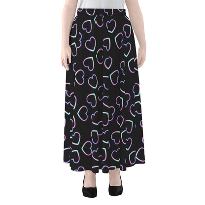 Lights Heart Pattern Print Chiffon Maxi Skirt