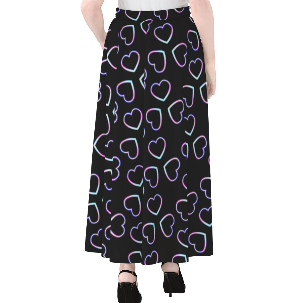 Lights Heart Pattern Print Chiffon Maxi Skirt