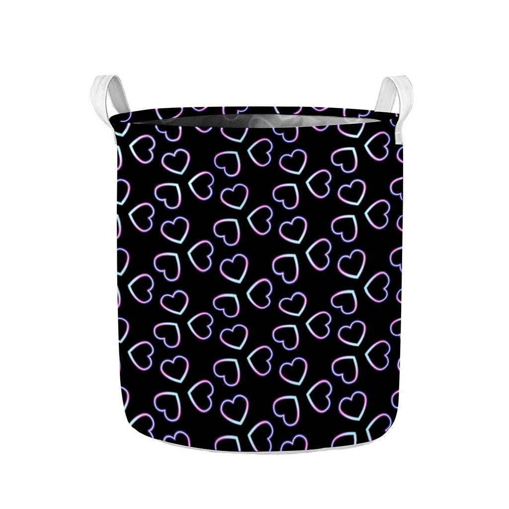 Lights Heart Pattern Print Collapsible Laundry Basket