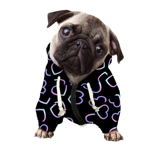 Lights Heart Pattern Print Dog Zip Up Hoodie