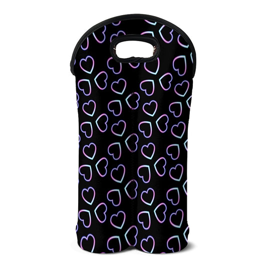 Lights Heart Pattern Print Double Neoprene Wine Tote