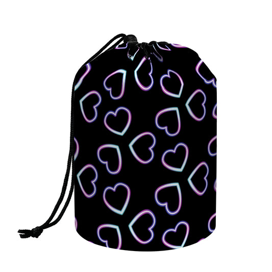 Lights Heart Pattern Print Drawstring Makeup Bag