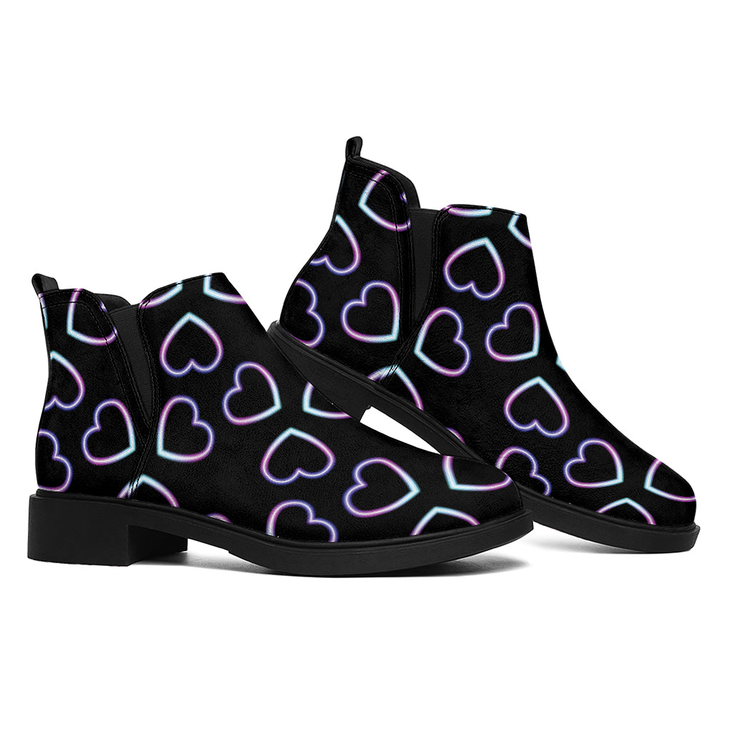 Lights Heart Pattern Print Flat Ankle Boots