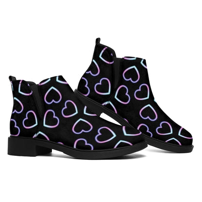 Lights Heart Pattern Print Flat Ankle Boots
